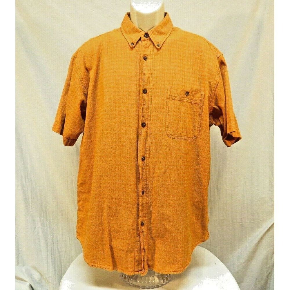 Red Head Shirt Orange and Tan Casual Button Down Collar Size  L